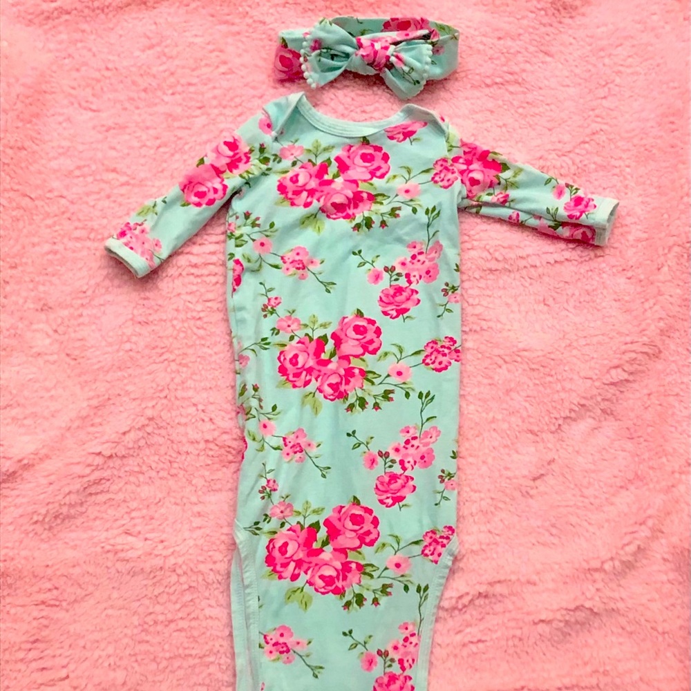Baby Essentials 3 months floral gown with headband